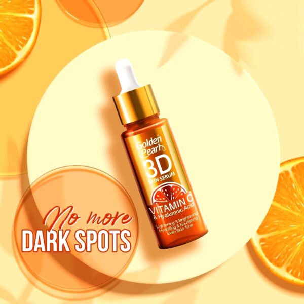 Golden Pearl 3D Skin Serum – Vitamin C + Hyaluronic Acid + Alpha-Arbutin + Vitamin B3 – 20ml - Image 3