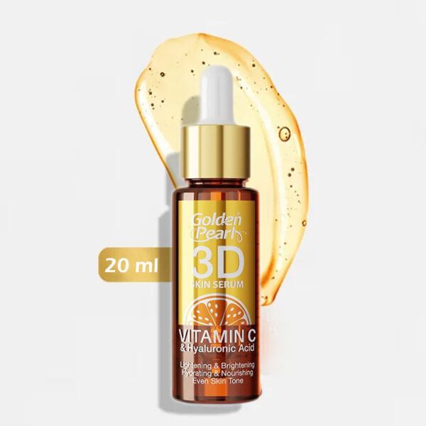 Golden Pearl 3D Skin Serum – Vitamin C + Hyaluronic Acid + Alpha-Arbutin + Vitamin B3 – 20ml - Image 2