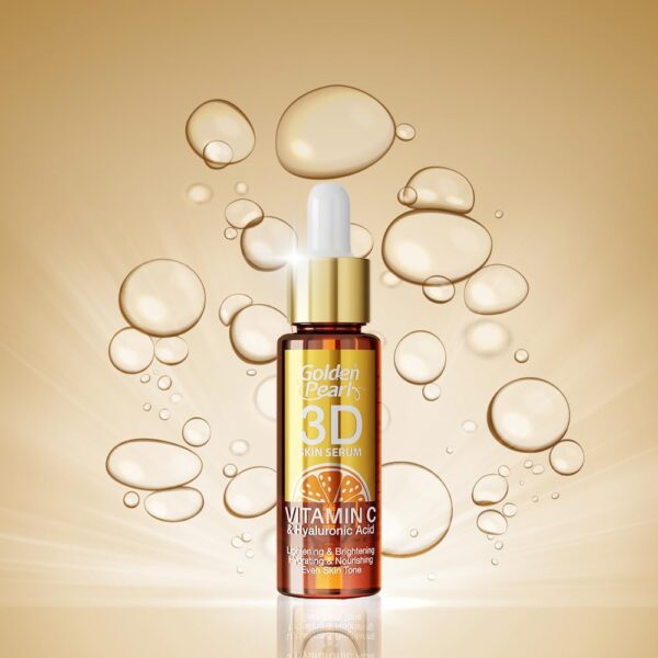 Golden Pearl 3D Skin Serum – Vitamin C + Hyaluronic Acid + Alpha-Arbutin + Vitamin B3 – 20ml - Image 4