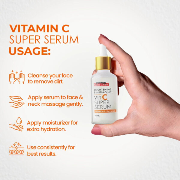 Saeed Ghani Brightening & Anti-Aging Vit C Super Serum with Niacinamide – 30ml - Image 13