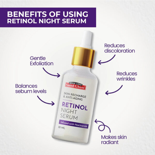Saeed Ghani Retinol Night Serum – Skin Recharge & Anti-Aging – 30ml (With Niacinamide) - Image 3