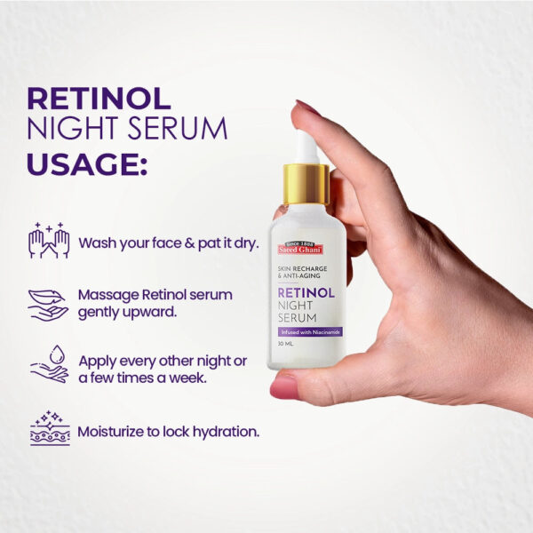 Saeed Ghani Retinol Night Serum – Skin Recharge & Anti-Aging – 30ml (With Niacinamide) - Image 5