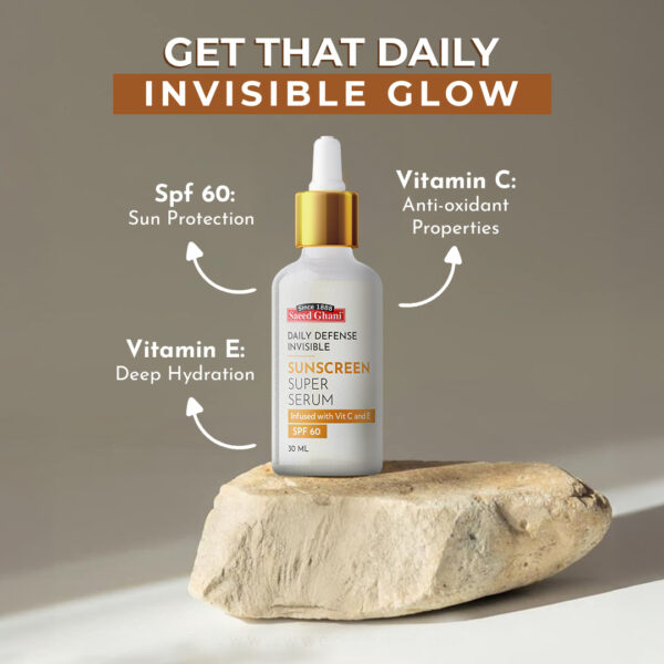 Saeed Ghani Sunscreen Super Serum – SPF 60 Daily Defense Invisible – 30ml (With Vitamin C & E) - Image 8