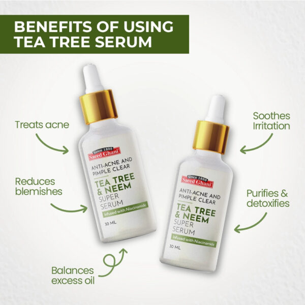Saeed Ghani Tea Tree & Neem Super Serum – Anti-Acne & Pimple Clear – 30ml - Image 7