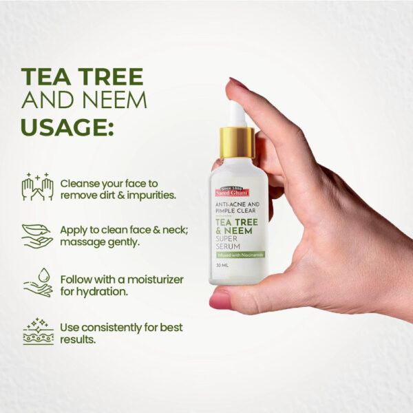 Saeed Ghani Tea Tree & Neem Super Serum – Anti-Acne & Pimple Clear – 30ml - Image 8