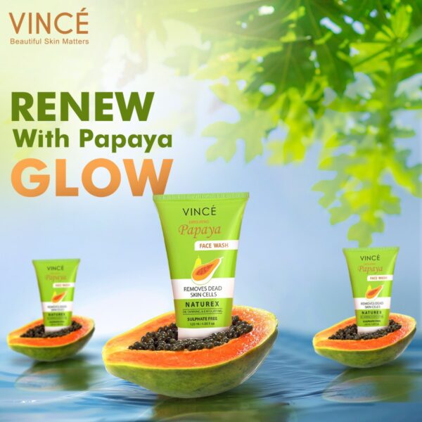 Vince Exfoliating Papaya Face Wash 120ml – Sulphate-Free, De-Tanning & Dead Skin Cell Remover for Glowing Skin - Image 3