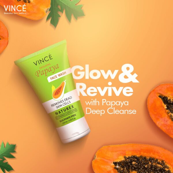 Vince Exfoliating Papaya Face Wash 120ml – Sulphate-Free, De-Tanning & Dead Skin Cell Remover for Glowing Skin - Image 6