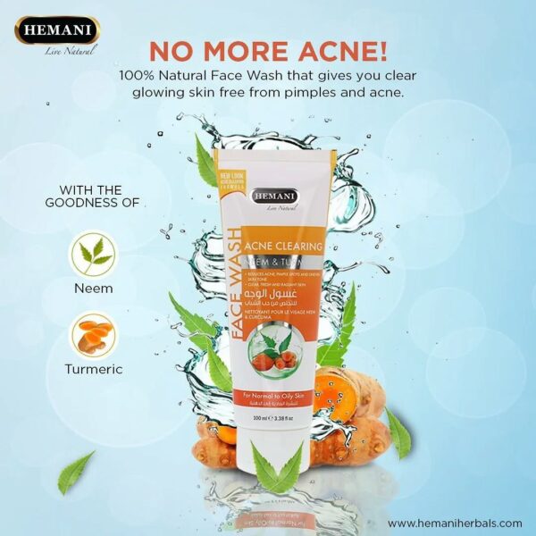 Hemani Acne Clearing Face Wash 100ml – Neem & Turmeric for Oily & Acne-Prone Skin - Image 3