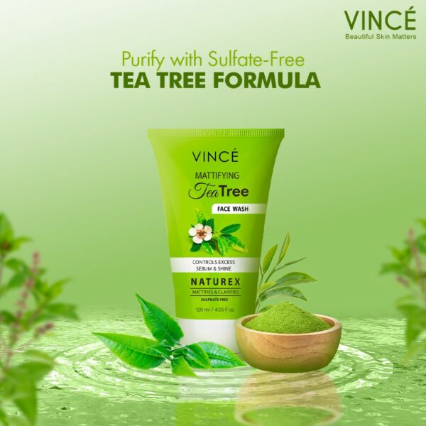Vince Mattifying Tea Tree Face Wash 120ml – Sulphate-Free Cleanser for Oily & Acne-Prone Skin - Image 3