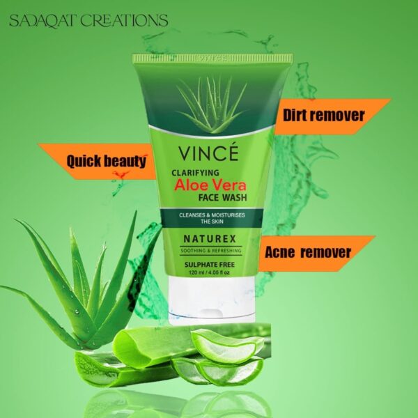 Vince Clarifying Aloe Vera Face Wash 120ml – Hydrating & Soothing Sulfate-Free Cleanser - Image 2