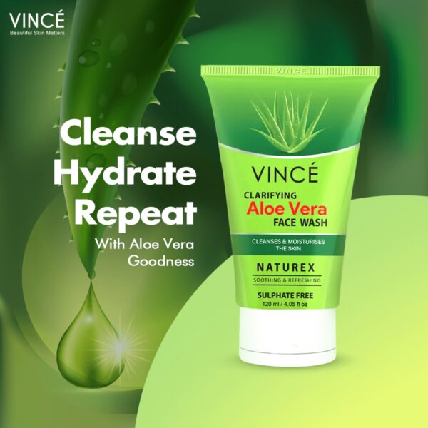 Vince Clarifying Aloe Vera Face Wash 120ml – Hydrating & Soothing Sulfate-Free Cleanser - Image 3