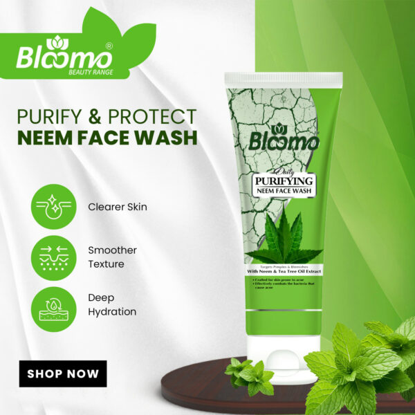 Bloomo Daily Purifying Neem Face Wash – With Tea Tree Oil for Acne, Pimples & Blemish Control – 100ml - Image 3