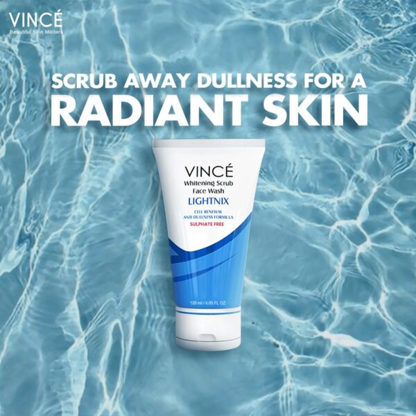 Vince Lightnix Whitening Scrub Face Wash 120ml – Sulfate-Free, Anti-Dullness & Cell Renewal Formula - Image 2