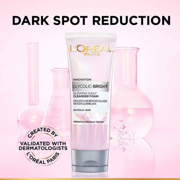 Loreal Paris Glycolic Bright Glowing Daily Cleanser Foam – Exfoliates & Brightens Dull Skin with Glycolic Acid (100ml) - Image 5