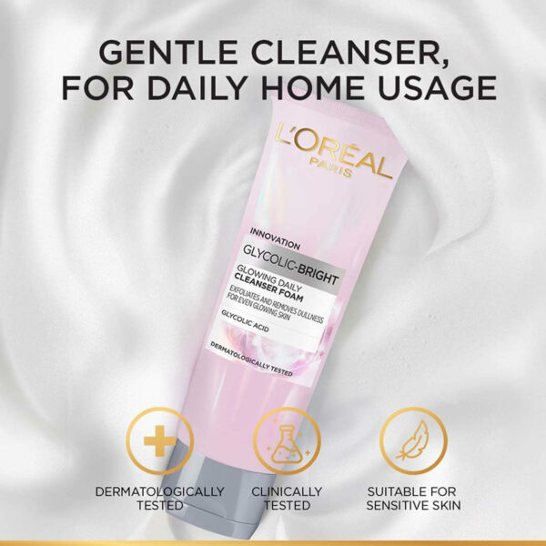 Loreal Paris Glycolic Bright Glowing Daily Cleanser Foam – Exfoliates & Brightens Dull Skin with Glycolic Acid (100ml) - Image 7