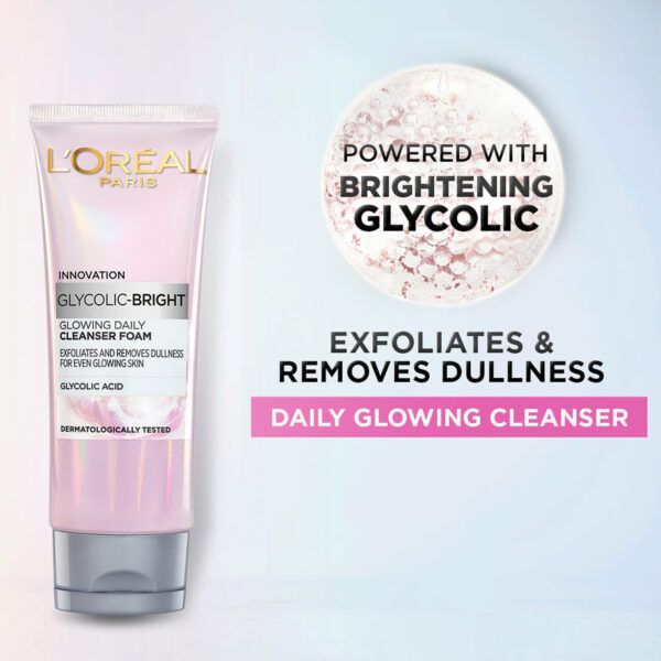 Loreal Paris Glycolic Bright Glowing Daily Cleanser Foam – Exfoliates & Brightens Dull Skin with Glycolic Acid (100ml) - Image 10