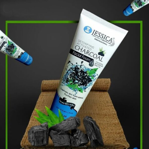 Jessica Detoxifying Activated Charcoal Facial Foam – Deep Pore Cleanser with Green Tea – 125ml - Image 2