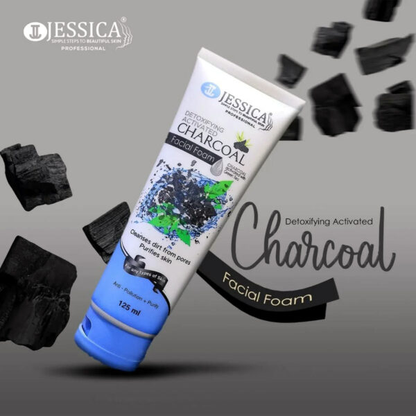 Jessica Detoxifying Activated Charcoal Facial Foam – Deep Pore Cleanser with Green Tea – 125ml - Image 3