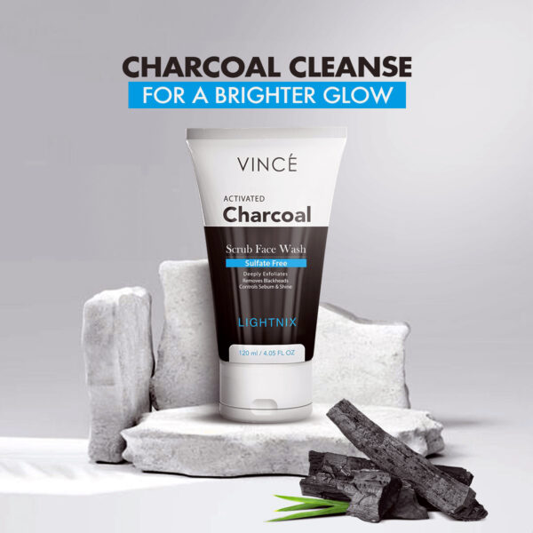 Vince Lightnix Charcoal Scrub Face Wash 120ml – Sulfate-Free, Deep Cleanser for All Skin Types - Image 4