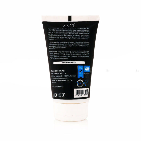 Vince Lightnix Charcoal Scrub Face Wash 120ml – Sulfate-Free, Deep Cleanser for All Skin Types - Image 2