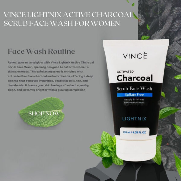 Vince Lightnix Charcoal Scrub Face Wash 120ml – Sulfate-Free, Deep Cleanser for All Skin Types - Image 5