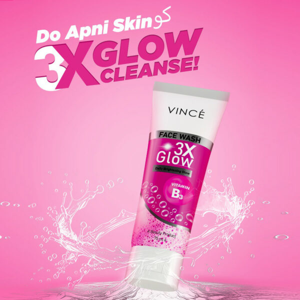Vincé 3X Glow Face Wash 75ml – Daily Brightening Cleanser with Vitamin B3 for All Skin Types - Image 3