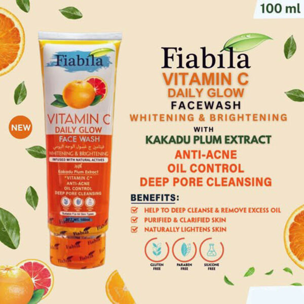 Fiabila Vitamin C Daily Glow Face Wash 100ml – Whitening, Brightening & Anti-Acne Cleanser - Image 4