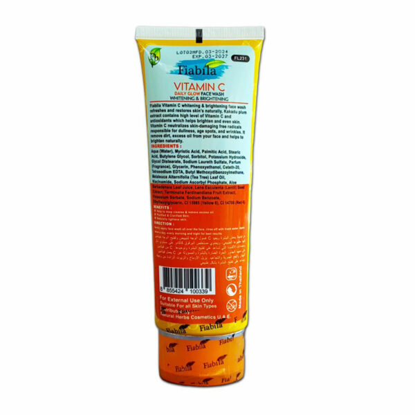Fiabila Vitamin C Daily Glow Face Wash 100ml – Whitening, Brightening & Anti-Acne Cleanser - Image 2