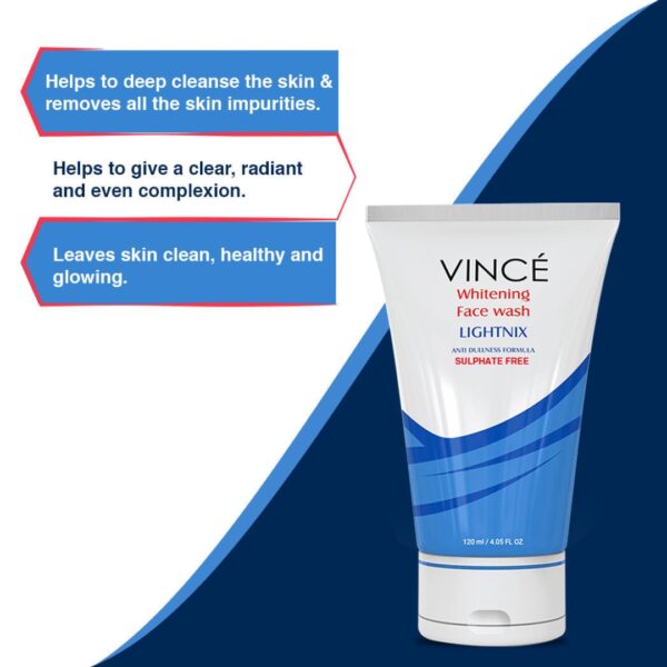 Vince Lightnix Whitening Face Wash 120ml – Sulfate-Free Anti-Dullness Cleanser for Radiant Skin - Image 5