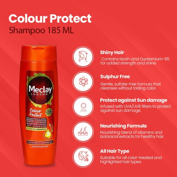 Meclay London Colour Protect Shampoo – Sulfate-Free, UV Protection, Shiny Hair – 185ml - Image 4