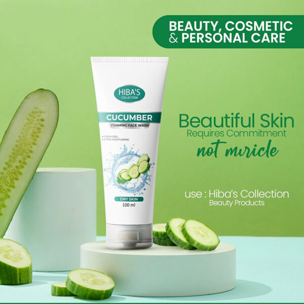 Hiba's Cucumber Foaming Face Wash 100ml – Extra Moisturizing for Dry Skin - Image 2