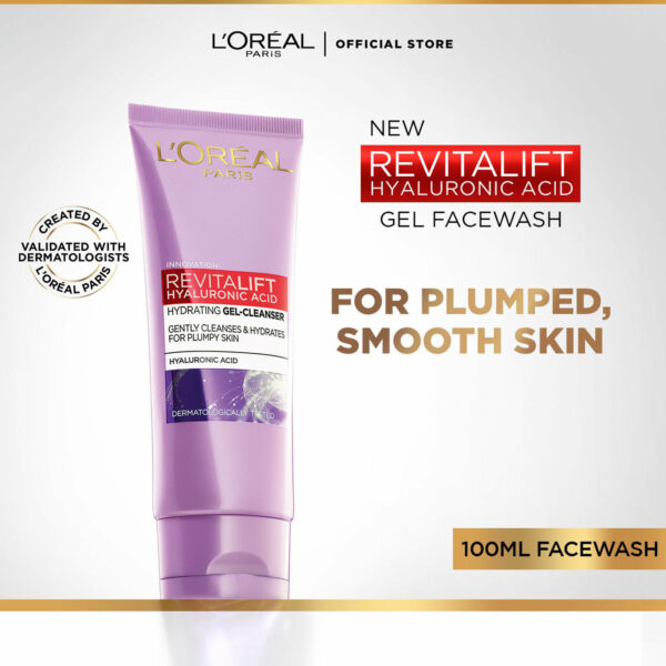 L'Oréal Paris Revitalift Hyaluronic Acid Face Wash 100ml – Hydrating Gel Cleanser for Plumpy Skin - Image 12