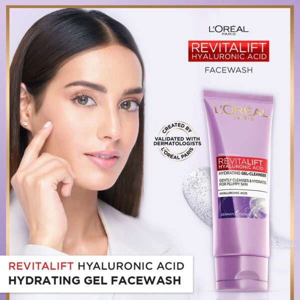L'Oréal Paris Revitalift Hyaluronic Acid Face Wash 100ml – Hydrating Gel Cleanser for Plumpy Skin - Image 2