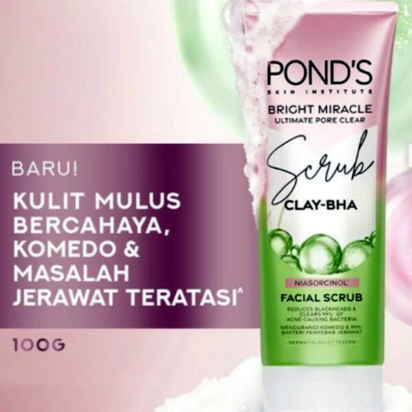 Pond's Bright Miracle Clay-BHA Facial Scrub 100g – Deep Cleansing & Anti-Acne with Niasorcinol - Image 3