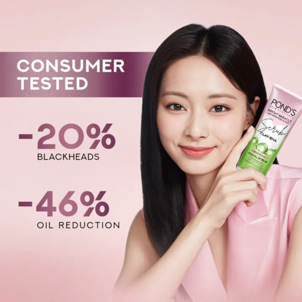 Pond's Bright Miracle Clay-BHA Facial Scrub 100g – Deep Cleansing & Anti-Acne with Niasorcinol - Image 5