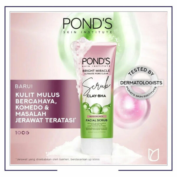 Pond's Bright Miracle Clay-BHA Facial Scrub 100g – Deep Cleansing & Anti-Acne with Niasorcinol - Image 9