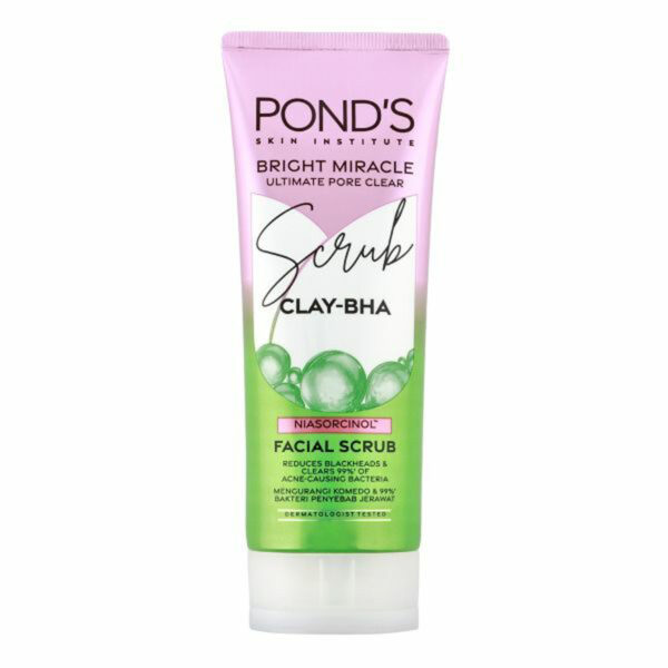 Pond's Bright Miracle Clay-BHA Facial Scrub 100g – Deep Cleansing & Anti-Acne with Niasorcinol