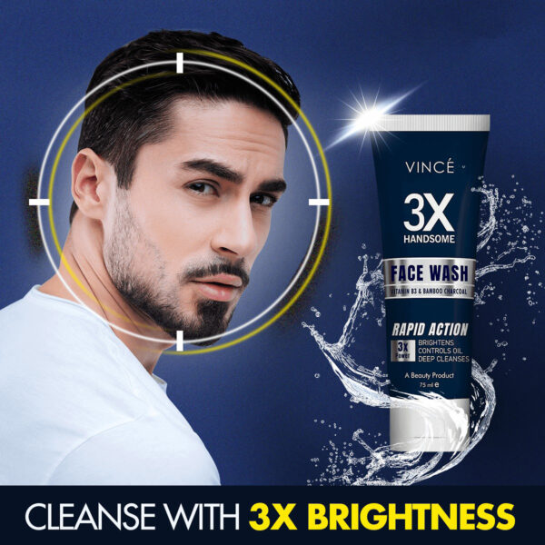 Vince 3X Handsome Face Wash 75ml – Vitamin B3 & Bamboo Charcoal for Oil Control & Brightening - Image 2