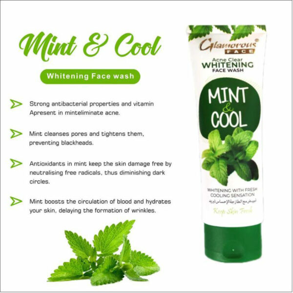 Glamorous Face Mint & Cool Whitening Face Wash 100g – Oil Control & Cooling Sensation with Natural Mint Extracts - Image 3