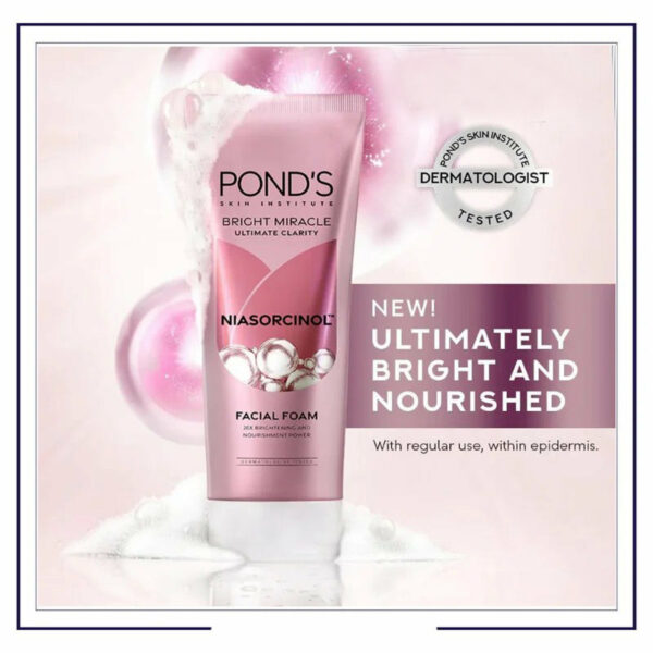 Pond's Bright Miracle Facial Foam 100g – 20X Brightening Cleanser with Niasorcinol™ for Clear Radiant Skin - Image 4