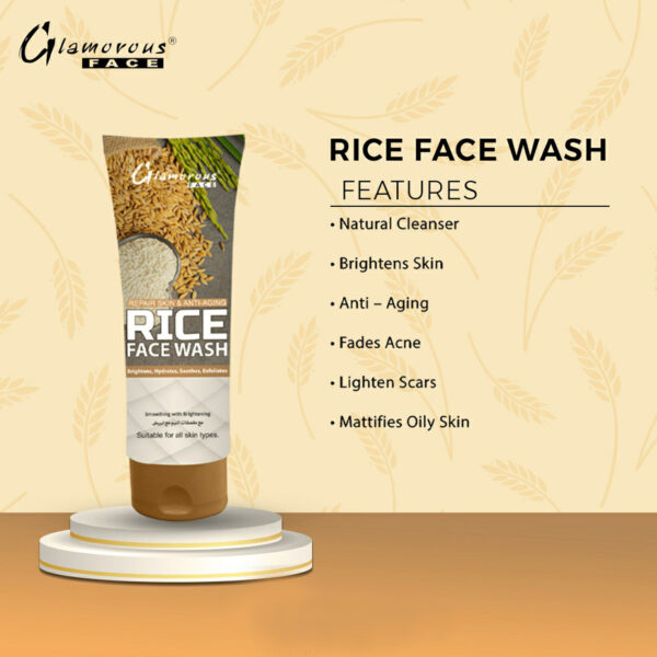 Glamorous Face Rice Face Wash 100g – Brightening, Anti-Aging & Oil Control Natural Cleanser - Image 2