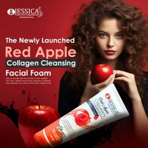 Jessica Red Apple Collagen Cleansing Facial Foam 125ml – Hydrating & Brightening Cleanser - Image 6