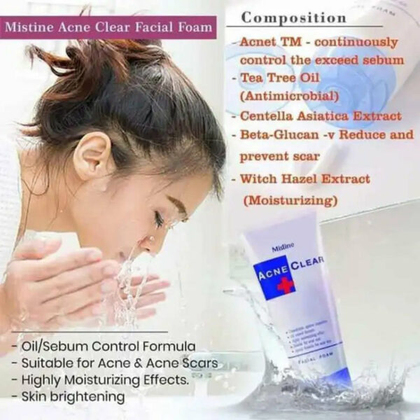 Mistine Acne Clear Facial Foam – Oil Control & Acne Scar Cleanser (Suitable for Acne-Prone Skin) - Image 4