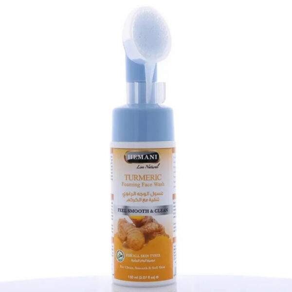 Hemani Turmeric Purifying Foaming Face Wash 150ml – With Whitening Actives & Built-In Brush - Image 3