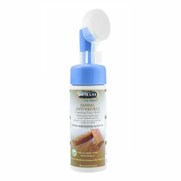 Hemani Sandal Anti Wrinkle Foaming Face Wash 150ml – With Whitening Actives & Soft Brush for Wrinkle Reduction