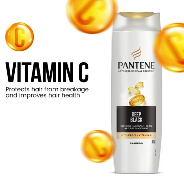 Pantene Deep Black Shampoo – Pro-V + Vitamin C for Natural Black Shine – 185ml - Image 2