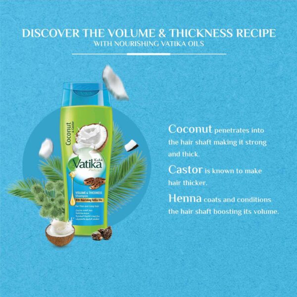 Vatika Coconut & Castor Volume & Thickness Shampoo – 185ml - Image 5