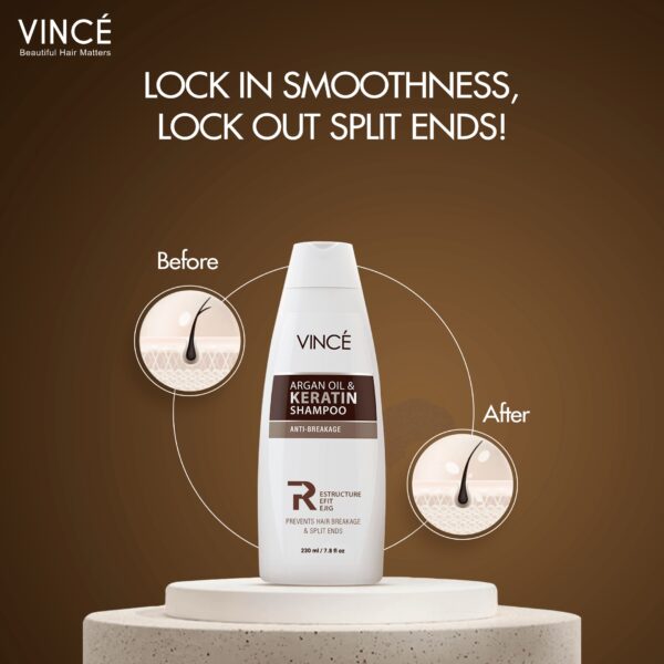 Vincé Argan Oil & Keratin Shampoo – Anti-Breakage, Prevents Hair Breakage & Split Ends – 230ml - Image 4