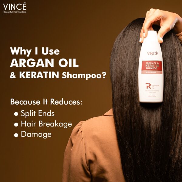 Vincé Argan Oil & Keratin Shampoo – Anti-Breakage, Prevents Hair Breakage & Split Ends – 230ml - Image 6