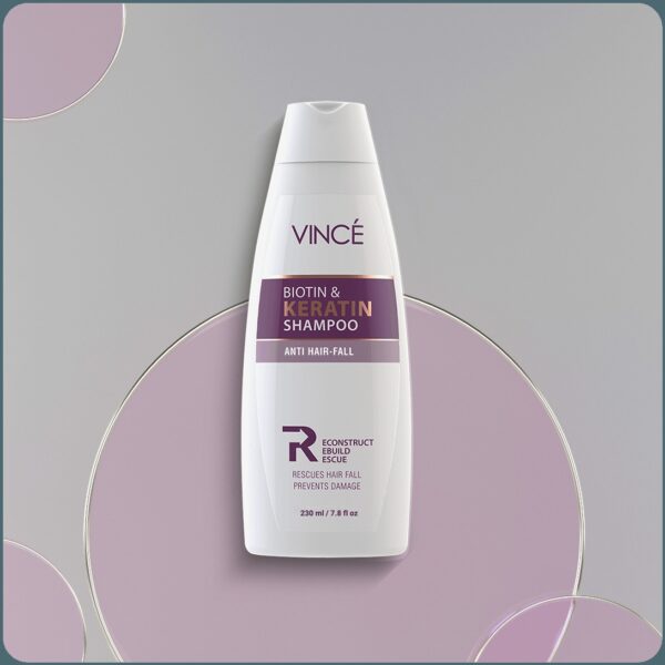 Vincé Biotin & Keratin Shampoo – Anti Hair-Fall, Strengthens Hair & Prevents Damage – 230ml - Image 2